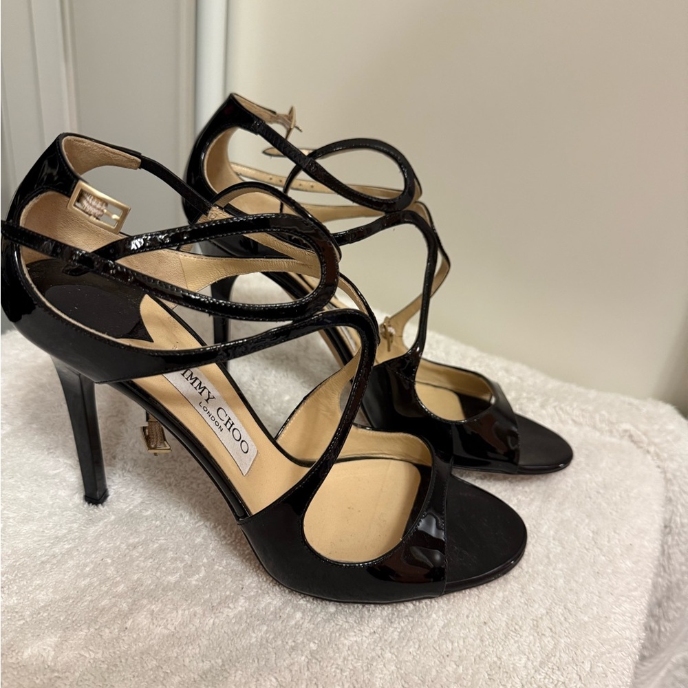 Jimmy Choo Lang Black Patent Leather Heels
